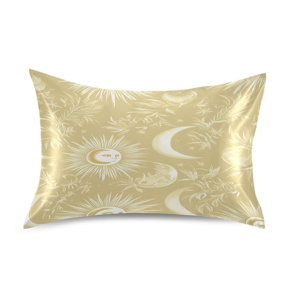 Facial Sun Moon Pattern Satin Pillowcase 20''x26'' Double-Sided Print Soft Wrinkle Resistant