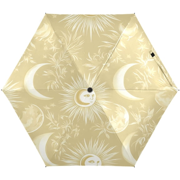 Facial Sun Moon Pattern Umbrellas for Sun Auto Open Close UV50+ Waterproof 5-Fold Compact Fiberglass Frame