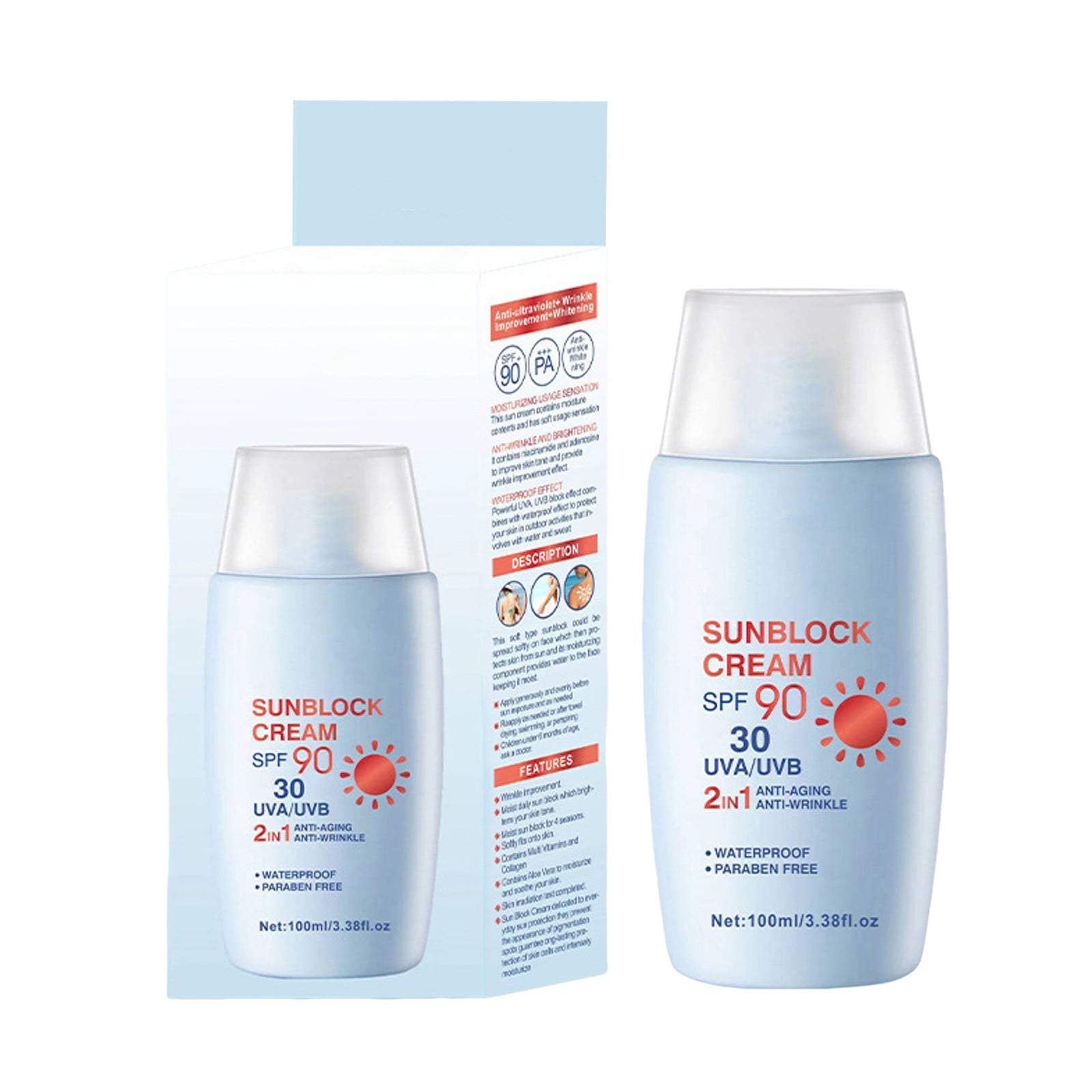 Facial Sunscreen SPF 50 Refreshing Suncream Lotion Broad Spectrum Water Resistant Sun Cream Non