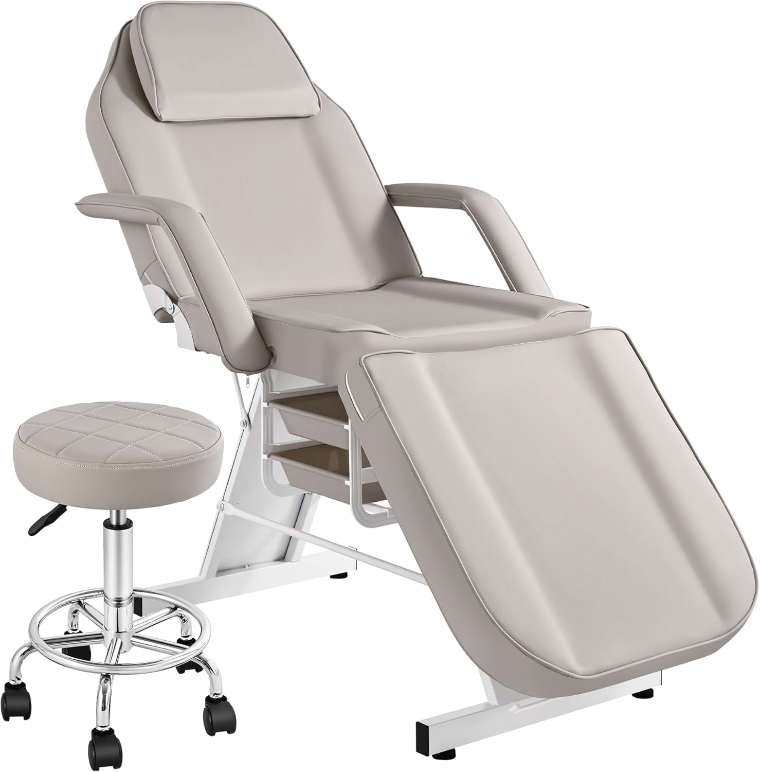 Facial Tattoo Chair, Esthetician Lash Bed Multi-use Tattoo Massage Table for Artist with Hydraulic Stool, 3-Section Beauty Barber Spa Salon Equipment w/Removable Armrests & Headrest,Grey