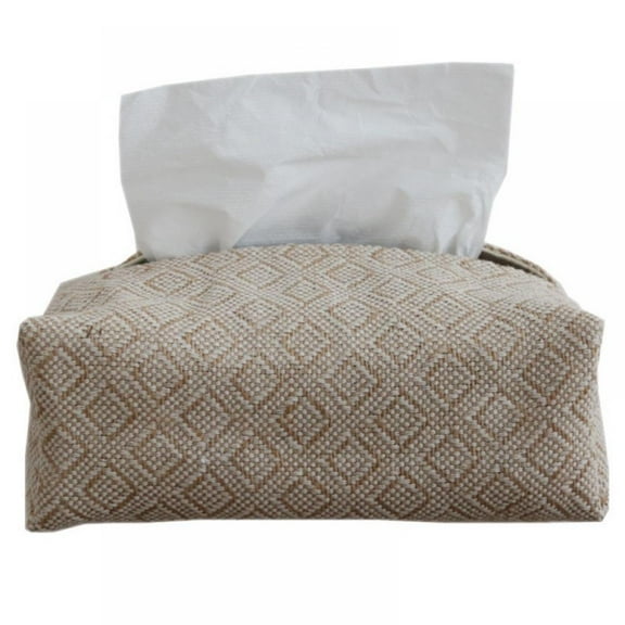 Facial Tissue Box Cover,Rectangle Cotton Linen Tissue Paper Holder,Flat Tissue Box Storage Bag,Household Desktop Pumping Box for Home,Office and Car 7.9x3.9x1.6Inch