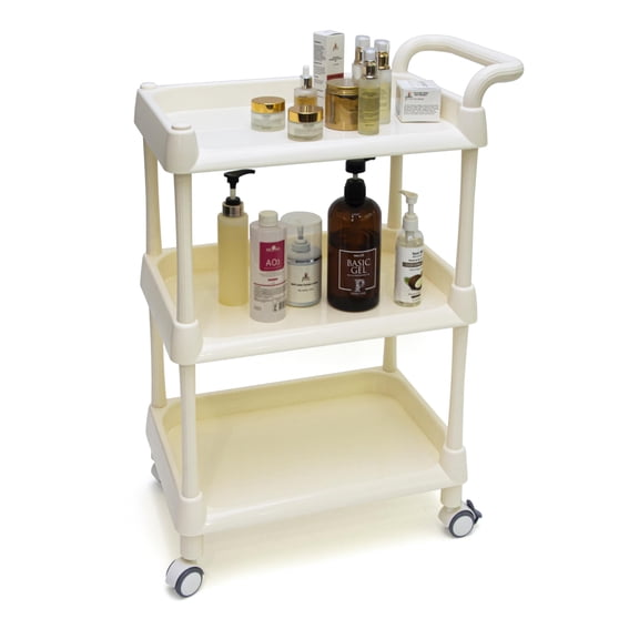 Facial Trolley ABS Beauty Salon SPA 3 Layers Tray Organizer Esthetician Rolling Cart with Wheels Large Storage ETTRO121 (Cream)