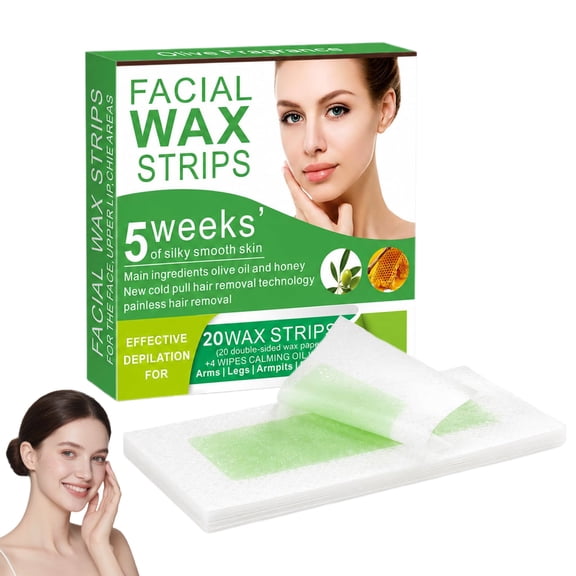 Facial Wax Strips for Women 98% Natural Cold Wax for Face Eyebrows Gentle Hair Removal Smooth Skin for Sensitive Areas Upper Lip Chin Peach Fuzz (20PC)
