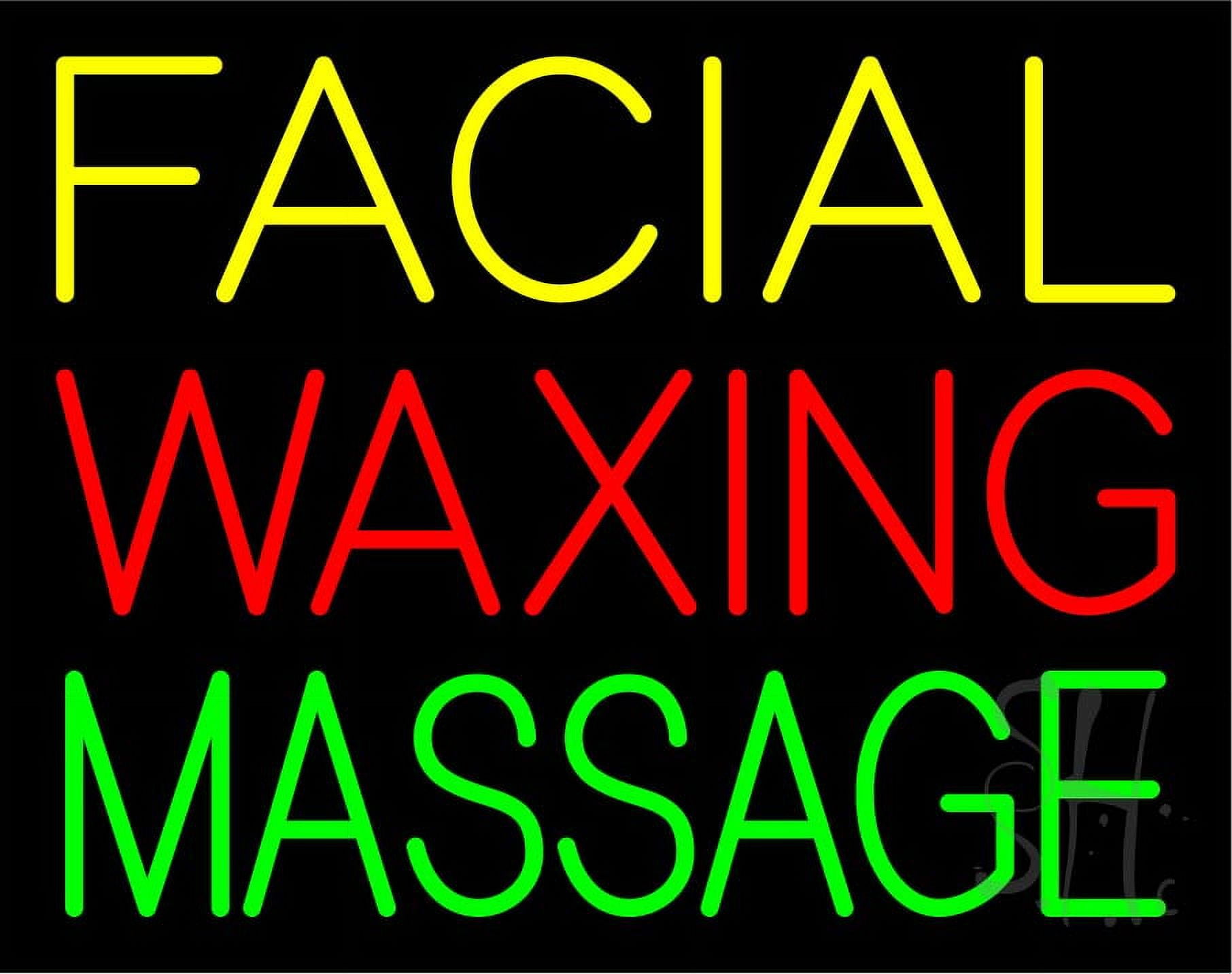 Facial Waxing Massage LED Neon Sign 15 x 19 - inches, Black Square Cut Acrylic Backing, with Dimmer - Bright and Premium built indoor LED Neon Sign for Spa interior decor and storefront.