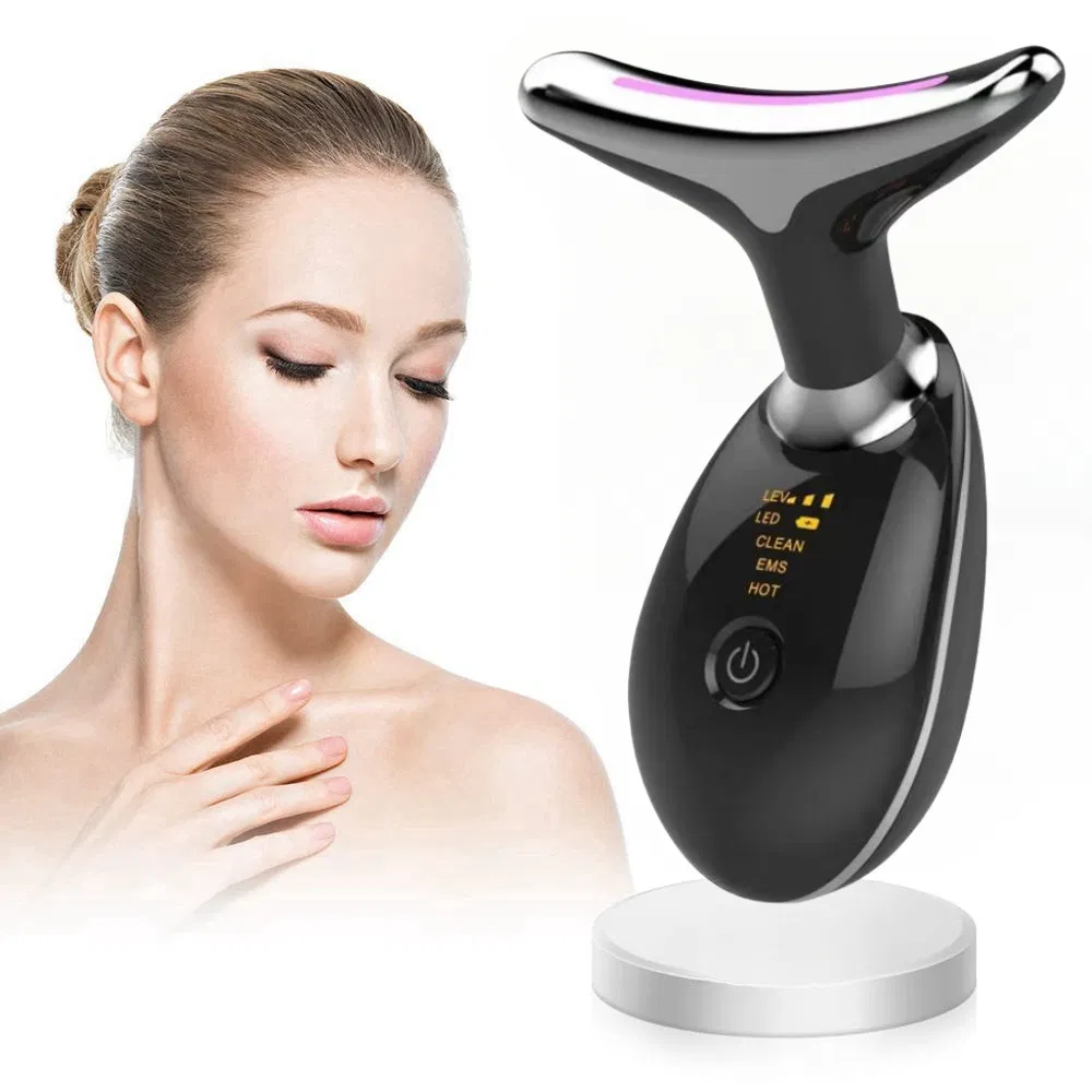 Facial and neck massager, anti-wrinkle facial device, 3-color EMS for anti-wrinkle, reduces double chin