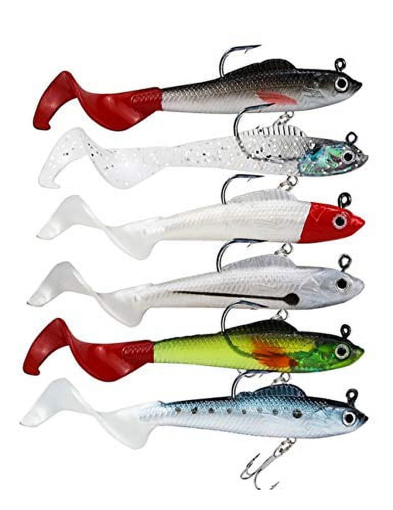 Facikono Lures for Bass Jig Head Soft Swimbait, 6-Pack 6 Colors Plastic Bait  for Saltwater / Freshwater Fishing 
