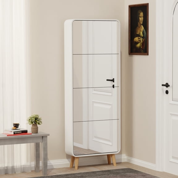 Facilehome 4 Tier Flip Modern Arched Cabinet with Mirror for Entryway,Bedroom,Corridor,White