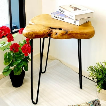 Facilehome Natural Edge End Table, Wood Side Table Live Edge Coffee Table,Nightstand Plant Stand Solid Wood