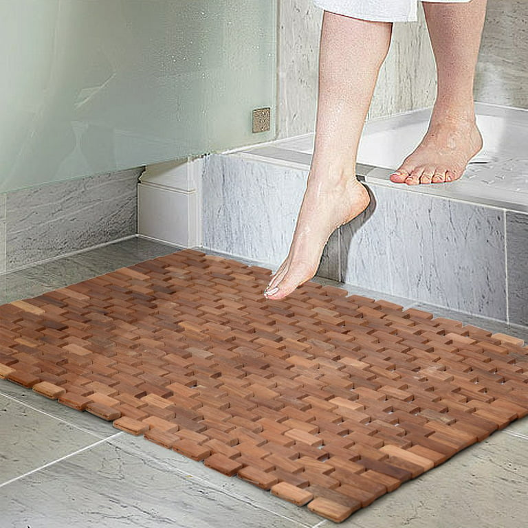 Facilehome Premium Teak Bath Mat Spa Solid Teak,Non Slip Wood Bath Mat  Natural Feet Shower Floor,Brown
