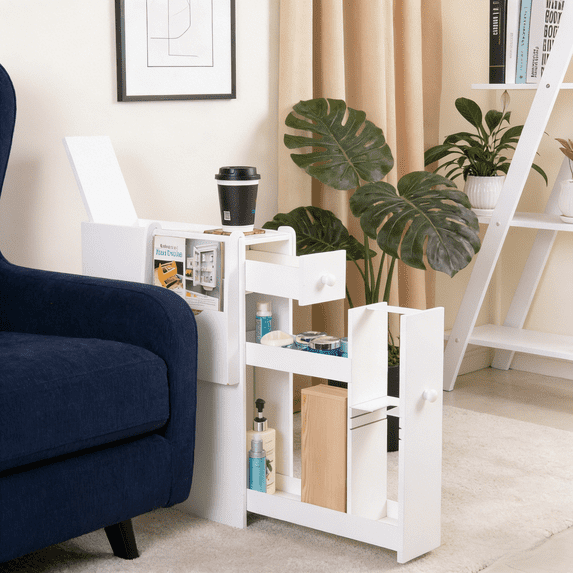 Facilehome Wooden Storage Cabinet With Drawer & Open shelves, Space Saving Side Table Cabinet for Living Room, Bedroom, Bathroom Small Spaces, White