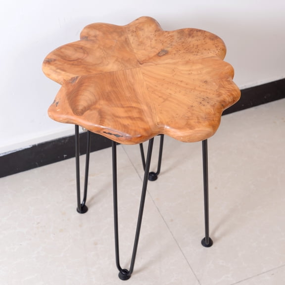 Facilehome Solid Cedar Wood Coffee Table, Round End Table for Living Room, Natural