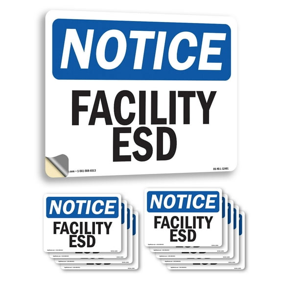 Facility ESD OSHA Notice Vinyl Decal Label 14 Inch x 10 Inch - 10 Pack