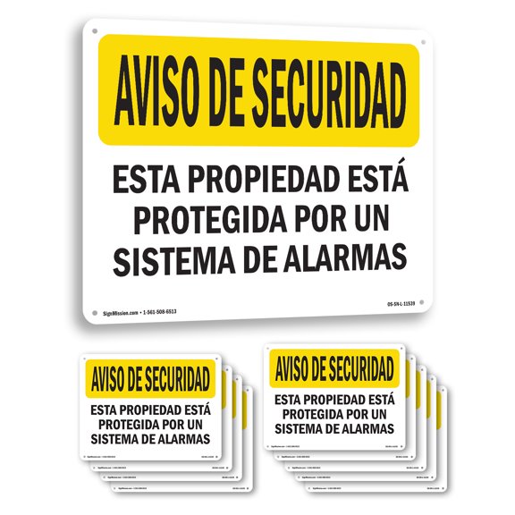 Facility Protected By Alarm Spanish OSHA Security Notice Aluminum Sign 14 Inch x 10 Inch - 10 Pack