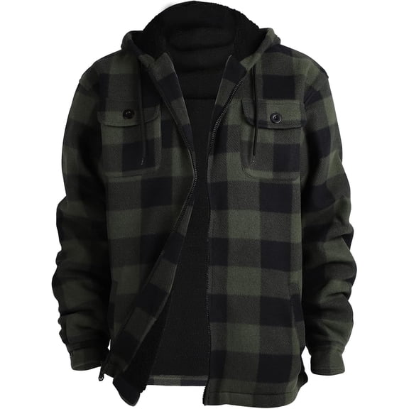 Facitisu Hoodies for Men Sherpa Lined Heavyweight Flannel Jackets Fleece Plaid Winter Warm Coats