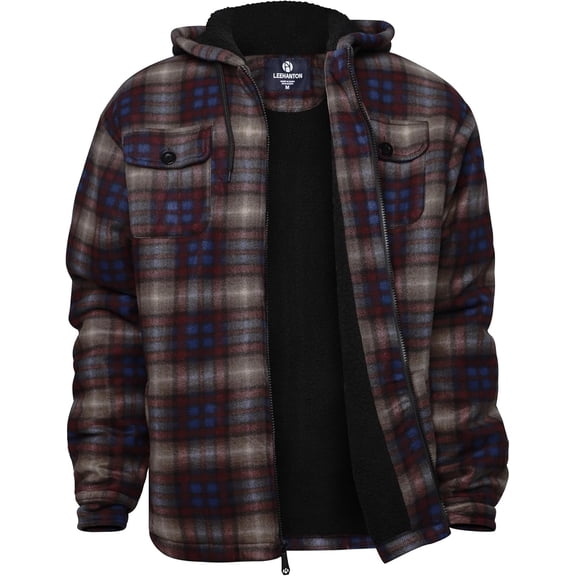 Facitisu Hoodies for Men Sherpa Lined Heavyweight Flannel Jackets Fleece Plaid Winter Warm Coats