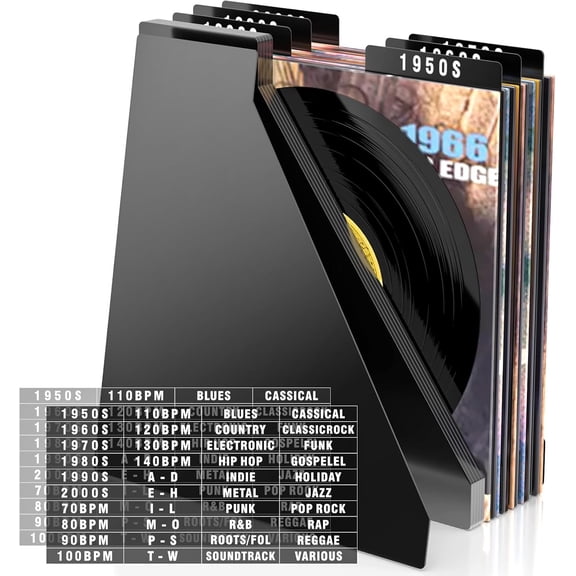 Facmogu 10PCS Black Acrylic Vinyl Record Dividers, 12.5" x 13.48" Record Storage Dividers with Stickers Tabs for LP Album Organizing Protection, Writable DIY 33 RPM Vinyl Record Separators