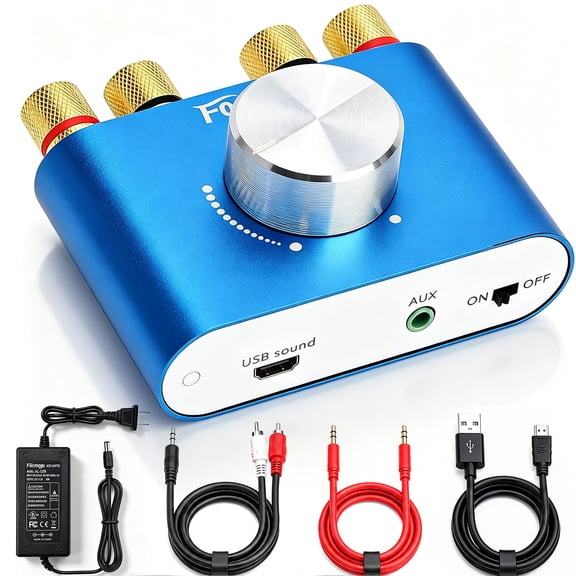 Facmogu 160W Bluetooth 5.0 Mini Amplifier, 80Wx2 2.0CH Audio Power Amplifier, Hi-Fi Stereo Sound Digital Amp Wireless Speaker Amp Receiver w/AUX/USB/BT Input & 12V 5A Power Adapter - Blue