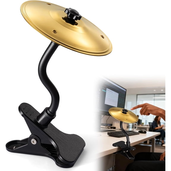 Facmogu Mini Clip-On Desktop Cymbal, Mini Desk Drum for Music Lovers, Relieve Your Work & Study Stress with Fun Gold Percussion Accessory, Easy Installation for Most Desk Types