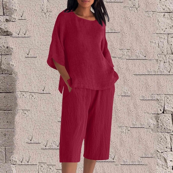 Facnwert Cotton Gauze Loungewear Sets Casual 2 Piece Casual Shirt and Wide Leg Pants Fashion Travel Outfits Summer Beach