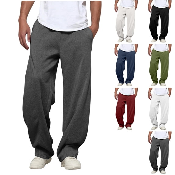 Facnwert Man Fashion Casual Comfy Solid Color Baggy Elastic Waisted Loose Summer Athletic Stretchy Drawstring Pockets Pants