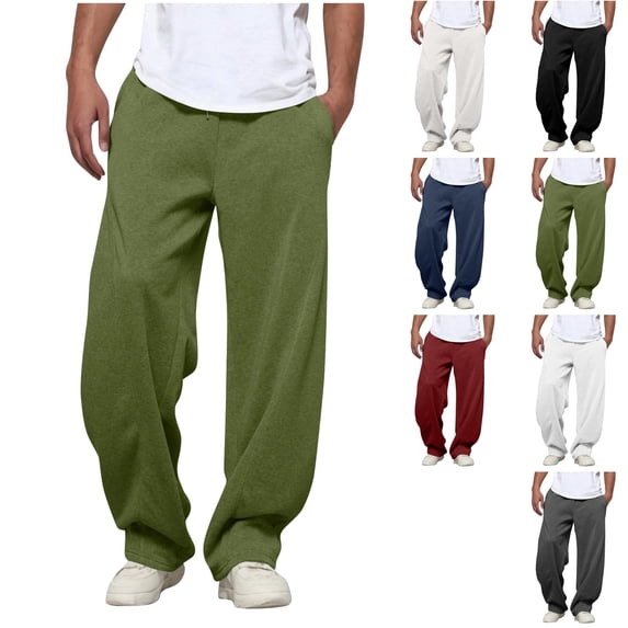 Facnwert Man Fashion Casual Comfy Solid Color Baggy Elastic Waisted Loose Summer Athletic Stretchy Drawstring Pockets Pants
