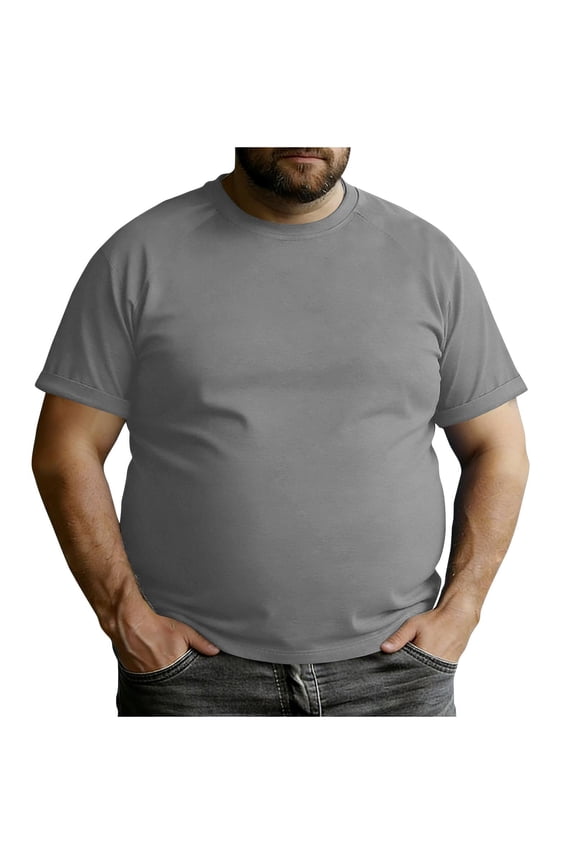 Men's Big and Tall Shirts Solid Color Big Size UPF 50+ Round-Neck Short Sleeved Top Casual Plus Size T-Shirt