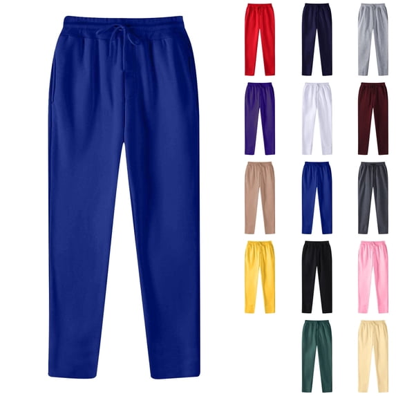Facnwert Men's Fashion Summer Drawstring Elastic Waist Solid Color Casual Sweat Length Pants Comfort Colors Wide Leg Pants