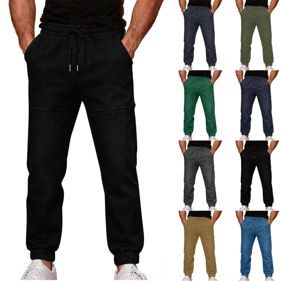 Facnwert Mens Jeans Pant Baggy Drawstring Elastic Wide Leg Pants Casual Solid Color Comfort Trousers with Pockets