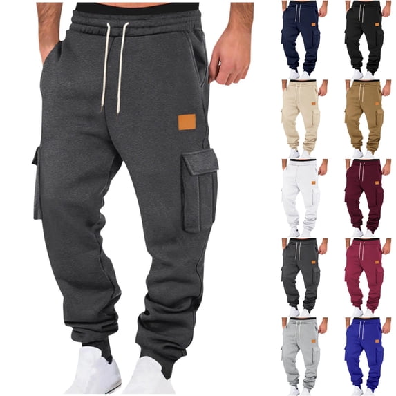 Facnwert Solid Color Mens Fashion Joggers Sports Pants Loose Elasticity Sweatpants Trousers Mens Long Wide Leg Pants