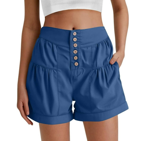 Facnwert Womens High Waist Jean Summer Casual Solid Color Pocket Wide Straight Leg Microelastic Long Denim Mom Shorts