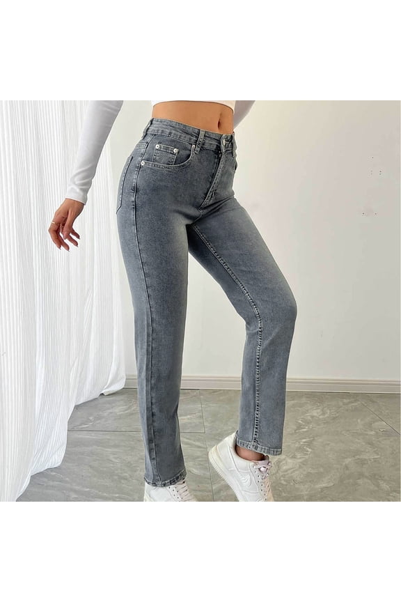 Womens Jeans High Waisted Pull-On Solid Color Slim Multi Jeans Pocket Button Zipper Length Pants Jeans
