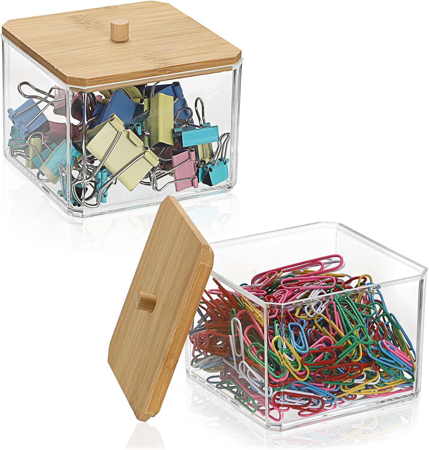 Paperclib Box FacoFaco 2 Pack Clear Acrylic Stackable Paper Clip Holder Paperclip Box ...