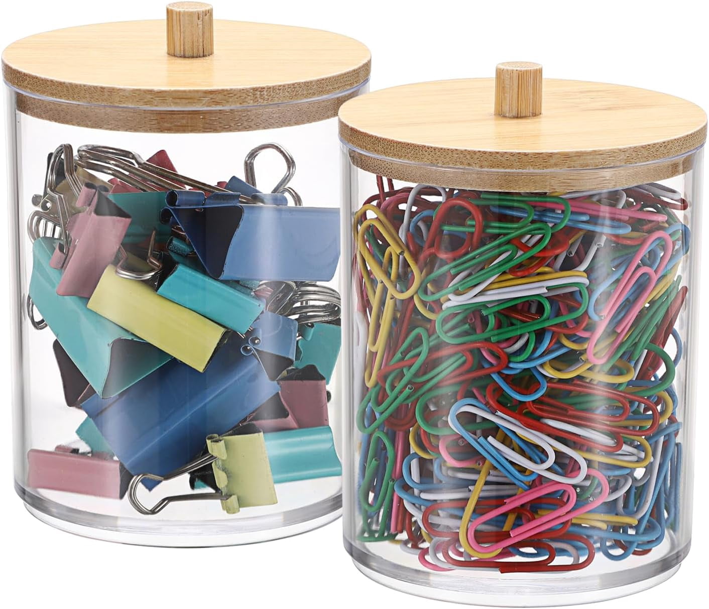 Paperclib Box FacoFaco 2 Pack Clear Paper Clip Holder with Bamboo Lid, Plastic ...