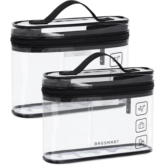 FacoFaco 2-Pack Clear Travel Makeup Cosmetic Bag Organizer for Toiletries, Black