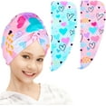 thumbnail image 1 of FacoFaco Pack of 2 Microfiber Hair Towel Rapid Drying Towel Wrap for Wet Hair with Button Women & Girls Long, Curly Hair, Love, 1 of 7