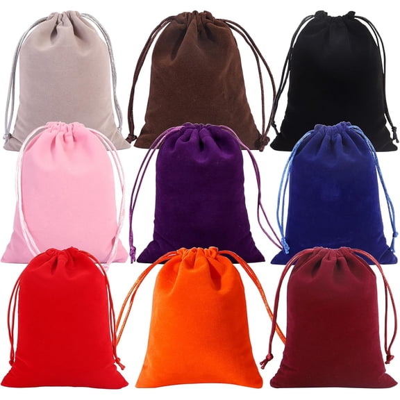FacoFaco Pack of 9 Velvet Bags, Jewellery Bag with Drawstring for Weddings, Favours, Parties, Jewellery