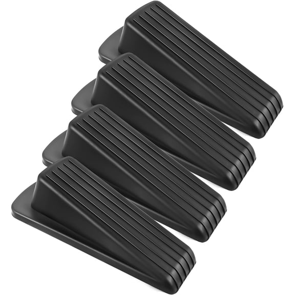 FacoFaco Rubber Door Stopper Wedge for Bottom of Door on Floor,  Carpet Heavy Duty Door, Door Gapss (Black, 4 Pack)