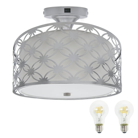 Facon 11'' RV Pendant Dining Table Light with Switch and 2 Replaceable LED Bulbs, Decorative Fabric Dinette Light with Metal Shape, 12V DC Interior Light for RV Motorhome Camper Trailer