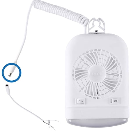 Facon 12 Volt RV Camper Fan and LED Light Combo with Independent Switch, 2-Speed Fan, 51-3/16’’ Extendable Cord with 1/5’’(5.5mm) Male Plug, RV Fan Light with Holding Bracket
