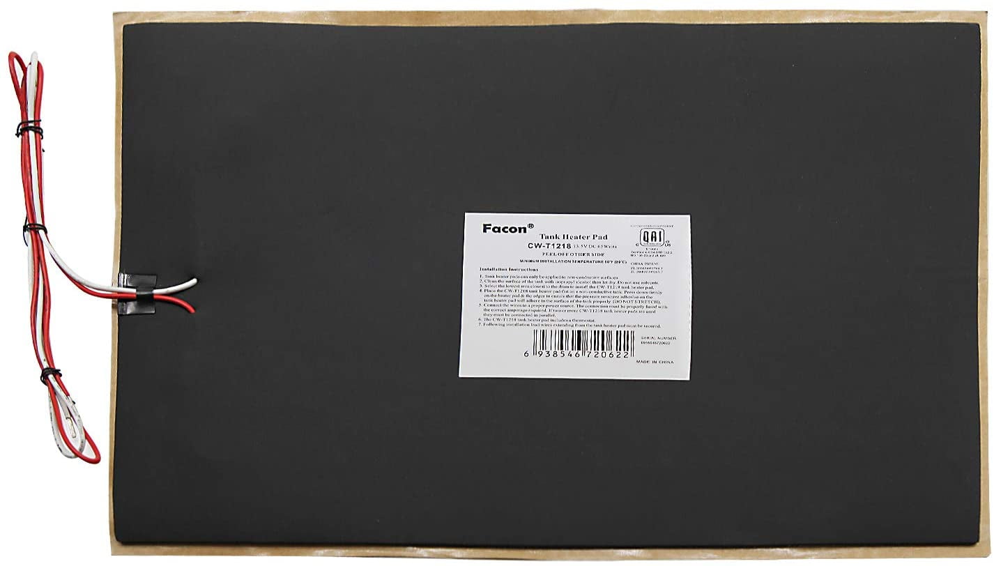 Facon 12" x 18" RV Holding Tank Heater Pad, 12Volts DC, Use with Up to 50 Gallons Fresh Water/Grey Water/Black Water Tank, Holding Tank Heating Pad with Automatic Thermostat Control