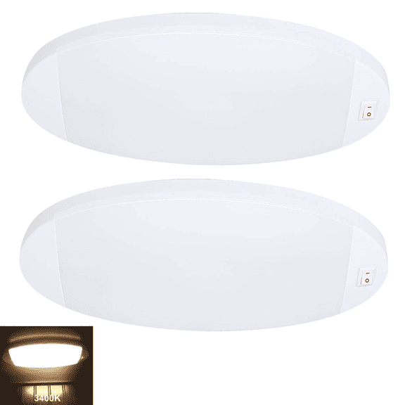 Facon 12V RV Dome Light with On&Off Switch, Length: 9-1/4'' Oval Pancake Light Surface Mount Light, 12 Volt Interior Light for RV Motorhomes Camper Caravan Trailer Boat, 2Packs