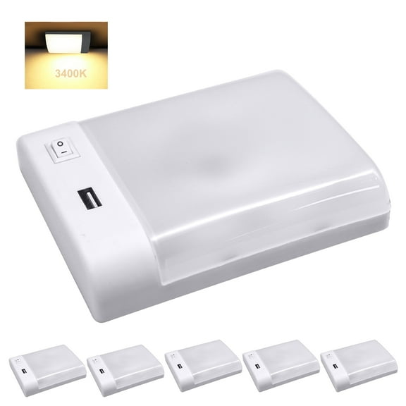 Facon 12V RV Reading Light with USB Charger(5V 2.4A), RV Ceiling Dome Light Surface Mount, 12V DC Interior Light with On&Off Switch for RV Motorhomes Camper Caravan Trailer Boat, 6 Pack