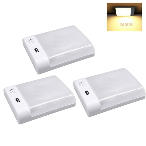 Facon 12V RV Reading Light with USB Charger(5V 2.4A), RV Ceiling Dome Light Surface Mount, 12V DC Interior Light with On&Off Switch for RV Motorhomes Camper Caravan Trailer Boat, 3 Pack