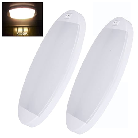 Facon 2Packs Fashion LED RV Dome Light with On&Off Switch, 9-1/4'' Length Oval Pancake Light, 12 Volt Interior Light for RV Motorhomes Camper Caravan Trailer Boat (3400K Warm White Light)