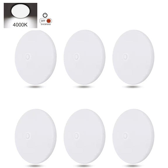 Facon 3-1/2'' LED RV Puck Light Super Slim Under Cabinet Light, 6-Packs Surface Mount Ceiling Dome Light with Push Switch, 12V DC Interior Light for RV Camper Trailer Motorhome, 4000K Cool White Light