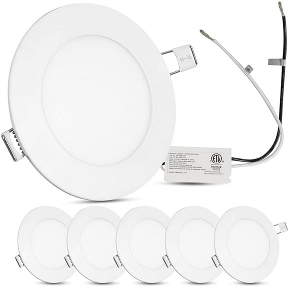 Facon 4.5 Inch LED RV Puck Light, 6Packs Full Aluminum Recessed Mount Down Light, Slim Panel Light with Flat Trim, 12V DC Interior Light for RV, Motorhome, Camper, Boat