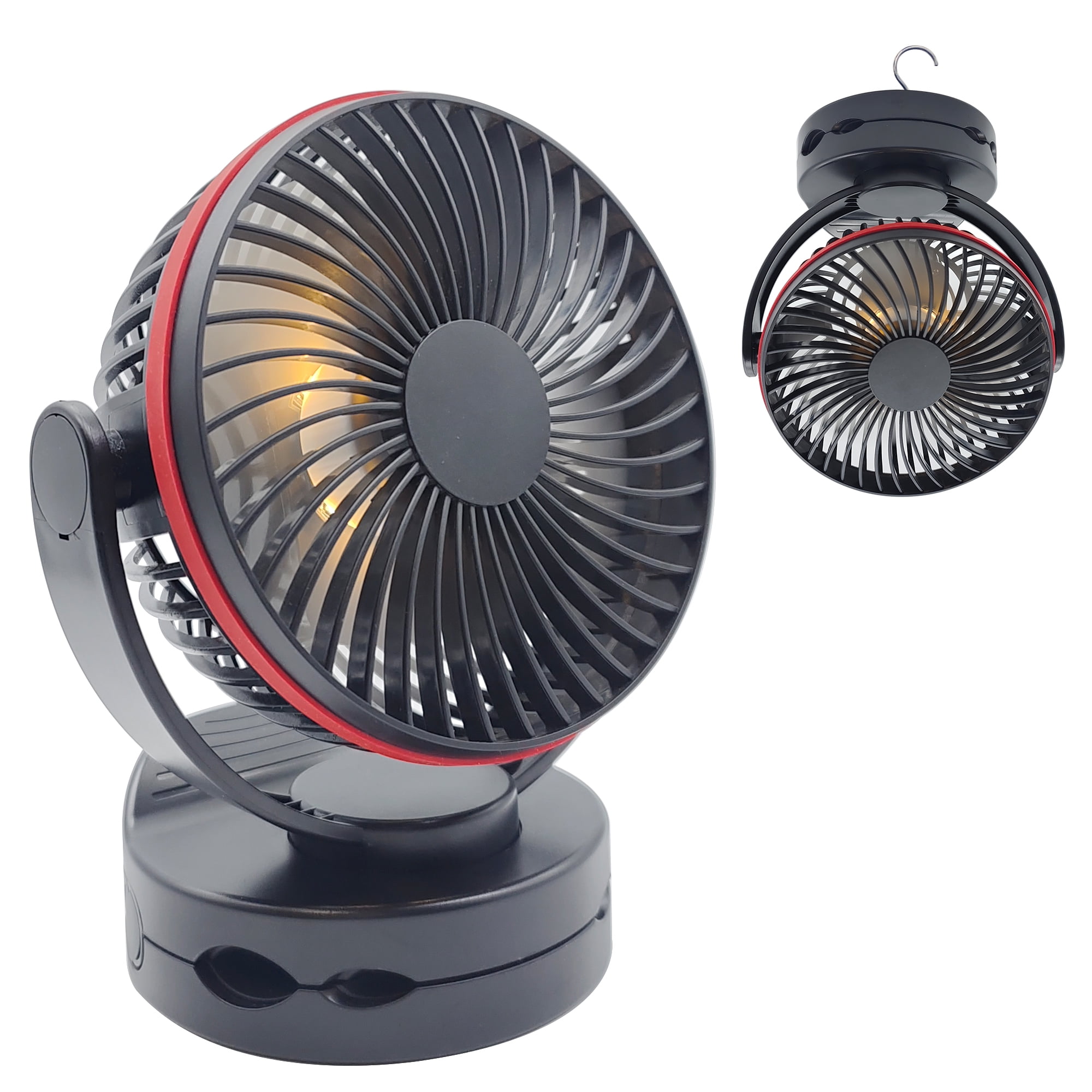 Facon 5000mAh Portable USB Rechargeable Cooling Fan 360°Rotatable Clip On Fan Desk Fan Wall-Mount Fan with Hook and Light 4 Speeds Strong Airflow Adjustable for Travel Camping Office Bedroom