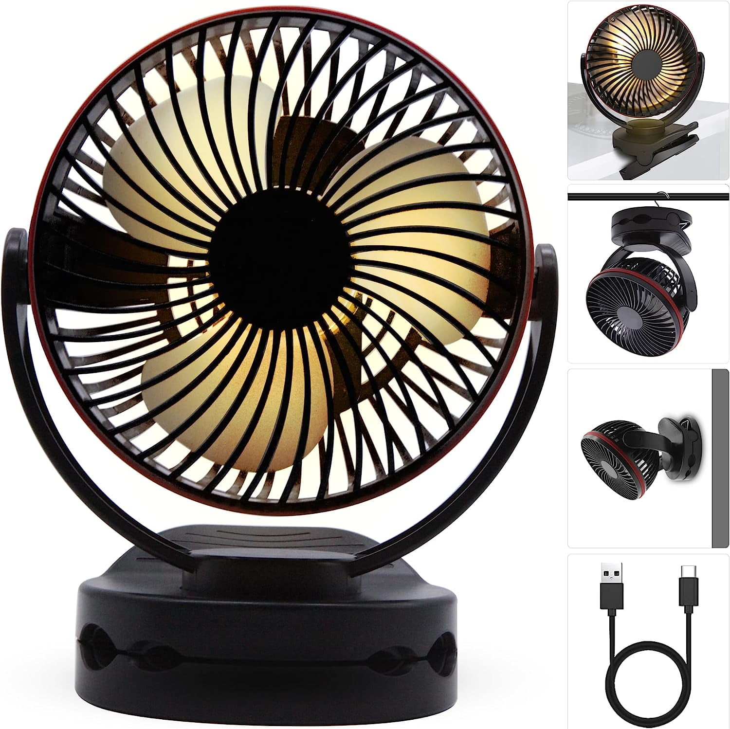 Facon 5000mAh Portable USB Rechargeable Cooling Fan 360°Rotatable Clip