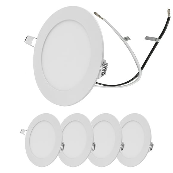 Facon 5Pcs Waterproof Dimmable 5'' 560Lumen 12V RV Bathroom Ceiling Lamp Recessed LED Lighting, Ultra-Thin Puck Light, 4000K Cool White Light, For Camper Van Truck Motorhome Boat Sailboat Roof Car