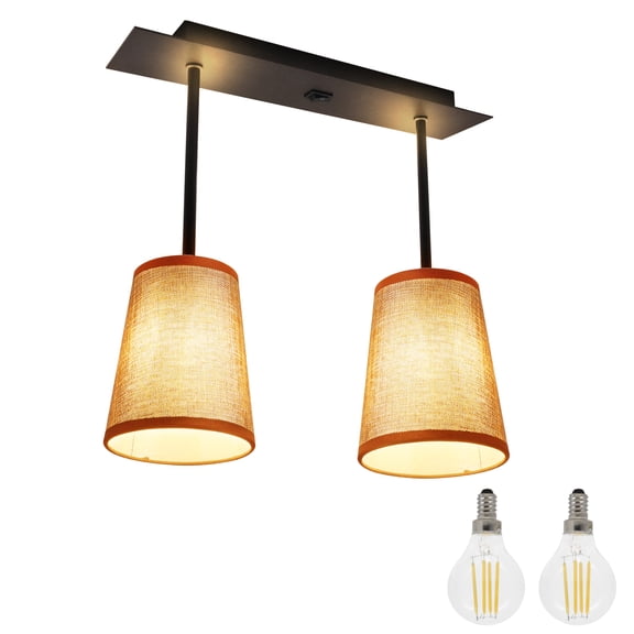 Facon Decorative Fabric RV Light Fixture with On&Off Switch, LED Pendent Dining-Room Lamp with 2 LED Lights, Oil Rubbed Bronze Finished, 12V DC Interior Light for RV Motorhome Camper Trailer